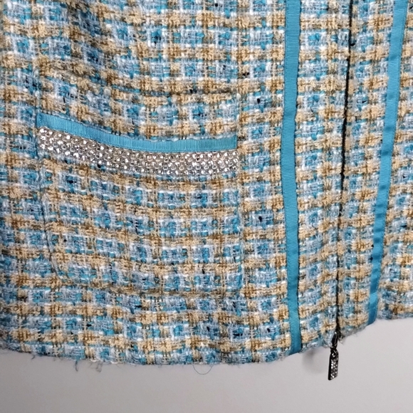 Caché Boucle Tweed Lady Jacket sz 6 rhinestones zip Chanel-style - Picture 4 of 7